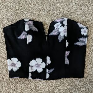 Cotton zippered bandeau floral crop top